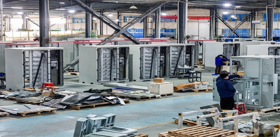 Outdoor integrated cabinet and PCS installation for telecom battery storage